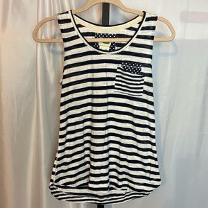 Anthropologie Striped Tank Top with Polka Dot Pocket Accent, size XS